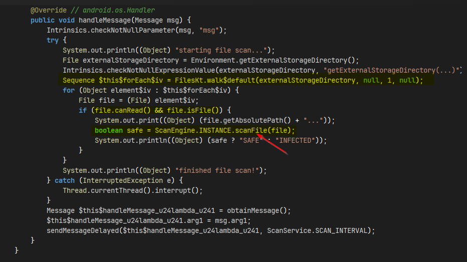 scanFile() — unsanitized path passed to shell command