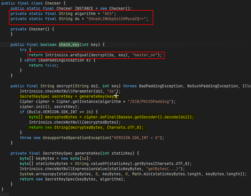 BroadcastReceiver onReceive() calling check_key with the PIN