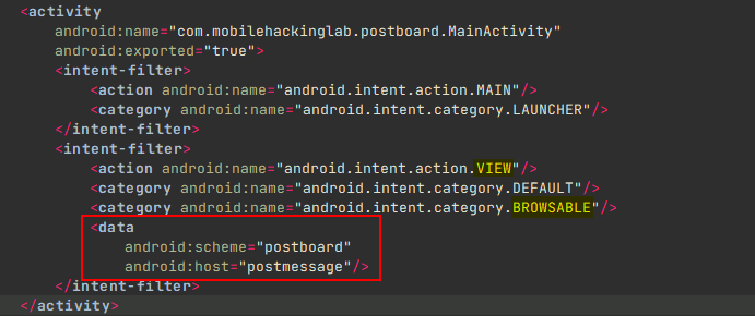 Postboard Manifest — exported MainActivity with postboard:// scheme