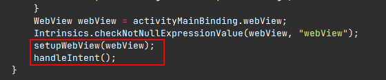 Postboard MainActivity — onCreate() with setupWebView() and handleIntent()