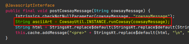 Postboard WebAppInterface — postCowsayMessage() method