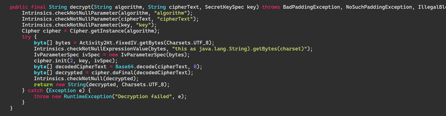 CyberChef recipe — From Base64 then AES Decrypt with hardcoded IV