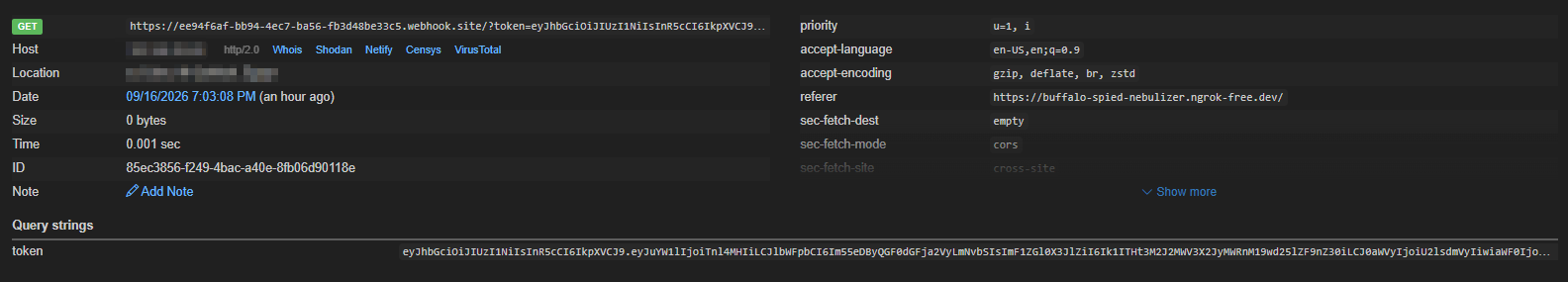 TokenBleed exploit result — app loads attacker page