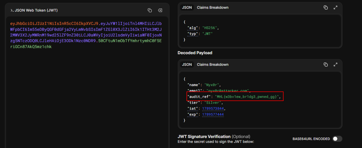 Webhook receives the stolen JWT token