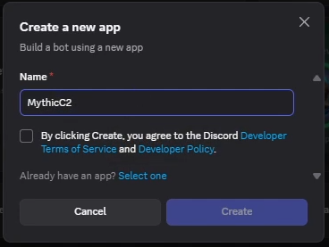 Creating a new Discord application
